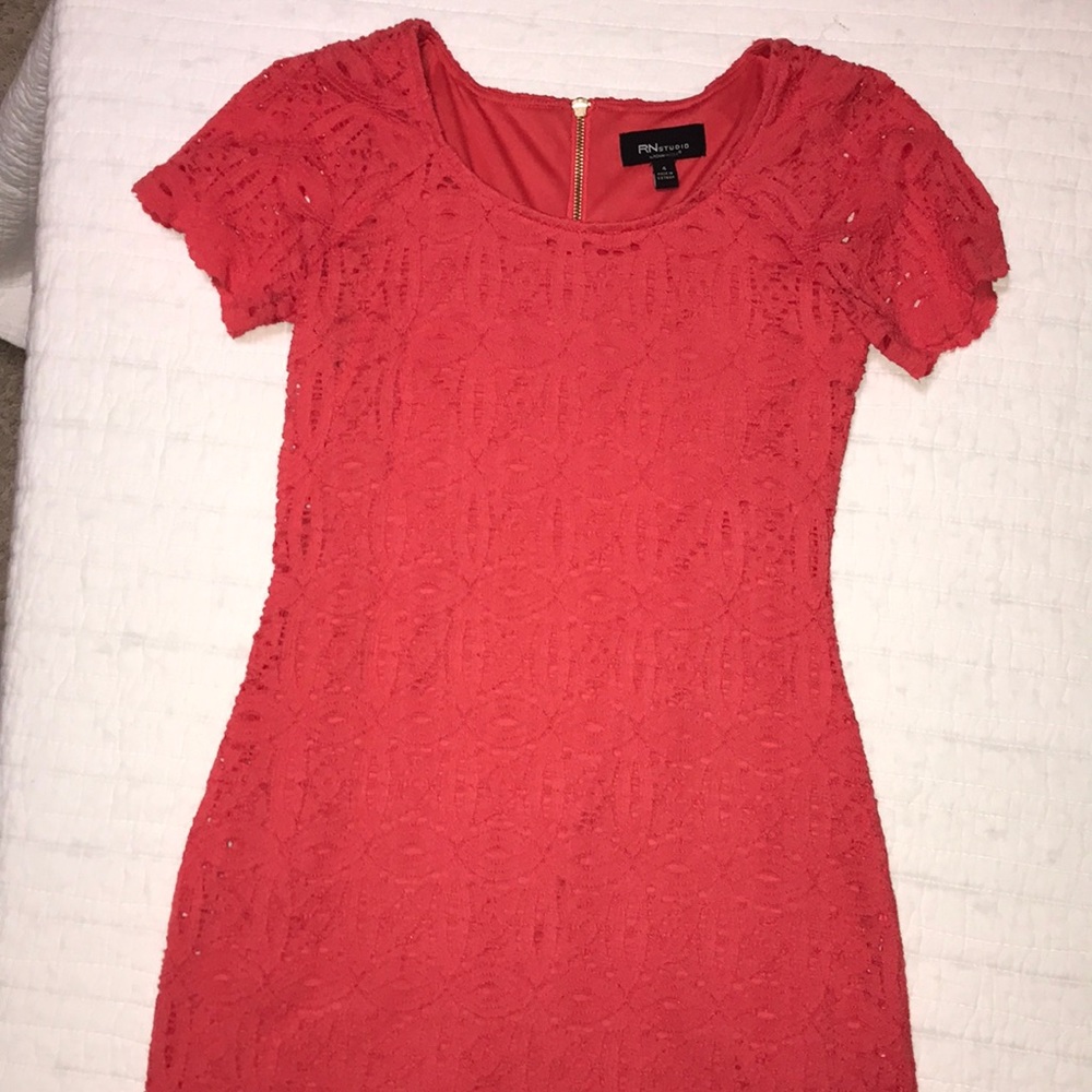 Medallion Lace Sheath Dress (Hot Coral)